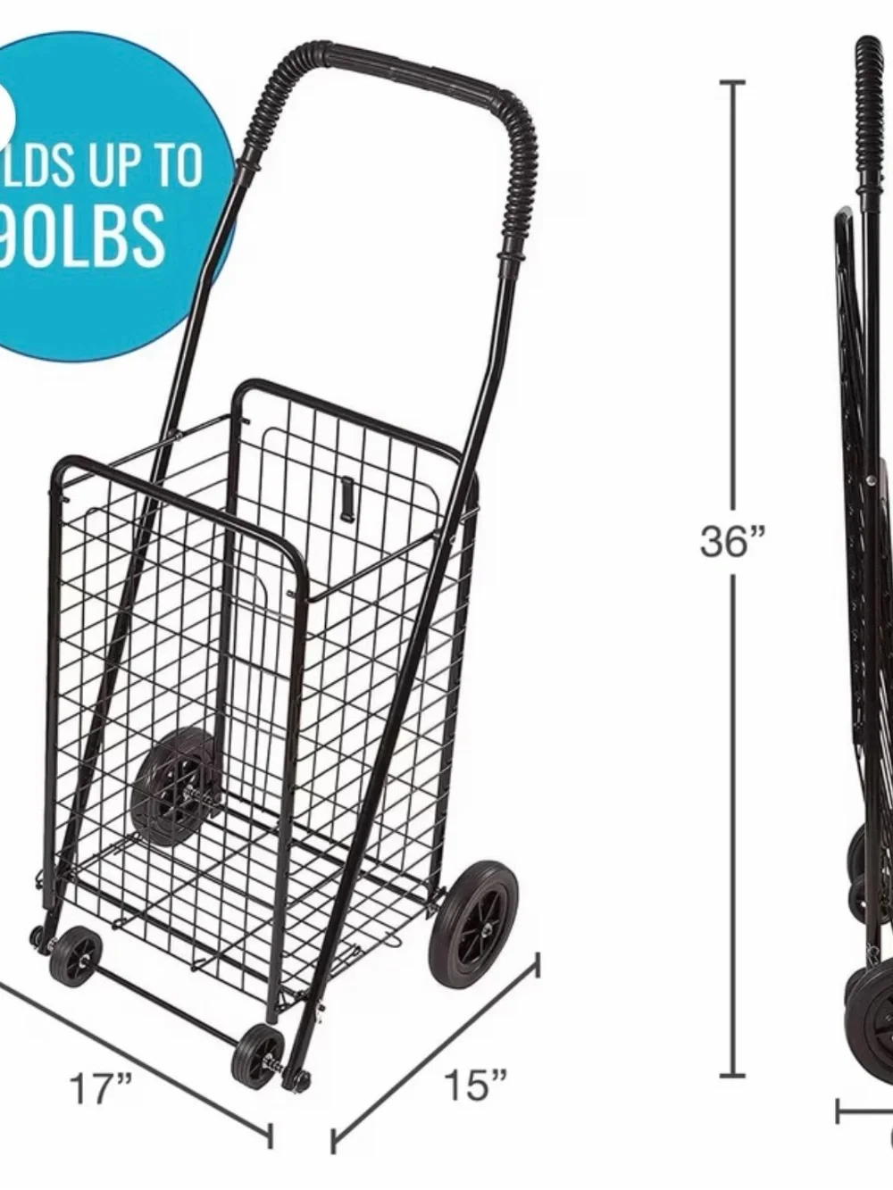 DMI Compact Folding Shopping Cart with Wheels, 90 lb. Capacity NEW